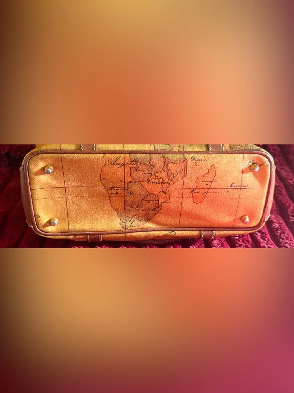 Vintage Alviero Martini Map-Print Tote in Tan and Brown